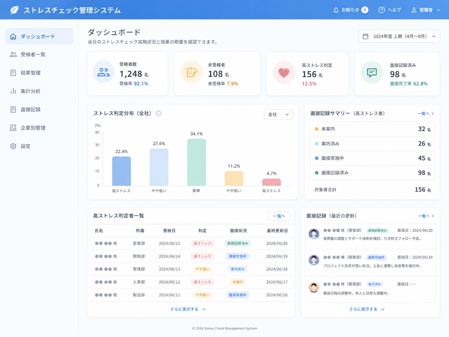 ストレスチェック管理システムの画面イメージ